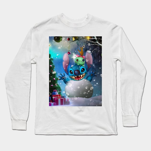 Stitch, play snowballs Long Sleeve T-Shirt by cloudart2868